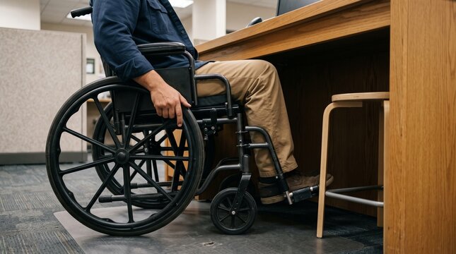 Wheelchair clearance beneath a high employee service desk