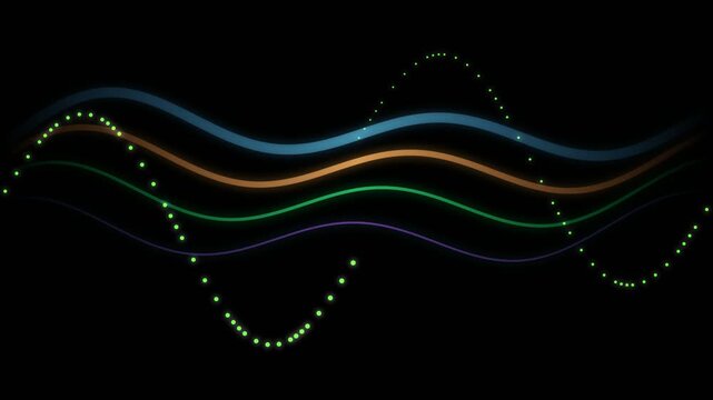 Colorful Smooth Sine Waves with Glowing Green Particle Stream
