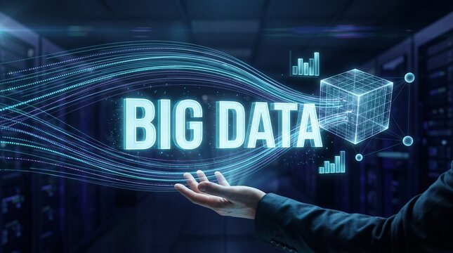 Abstract digital background with glowing big data text and circuit board elements