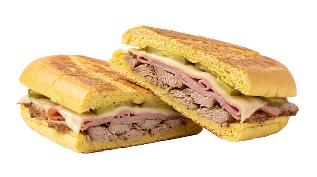 Classic cuban sandwich halves on a transparent background