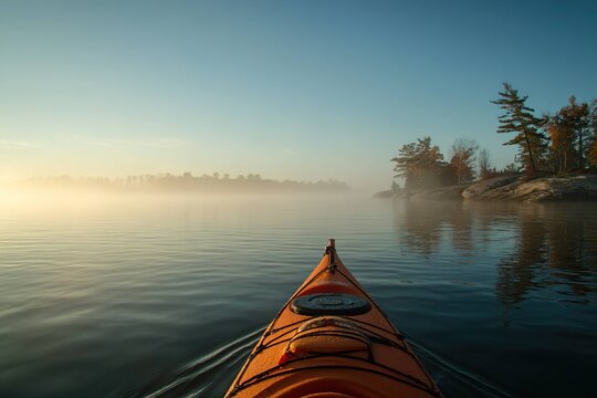 peaceful morning kayaking through fog