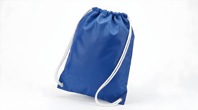 A vibrant blue drawstring backpack isolated on a clean transparent background, perfect for active lifestyle or school gear concepts