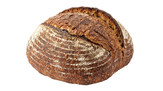 Rustic artisan sourdough bread loaf with crusty texture on a transparent background