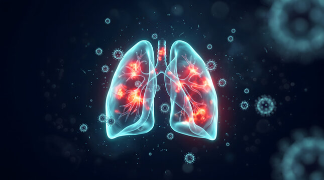 Human lungs under virus attack, respiratory infection 3D concept