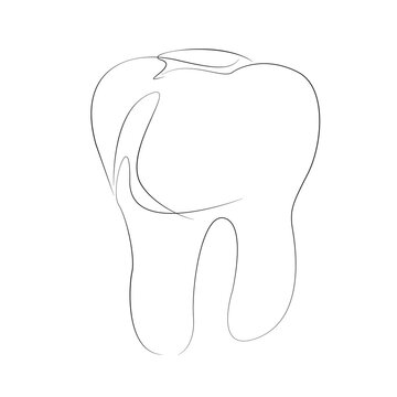 One continuous single drawing line art flat doodle teeth, dentistry, dental, health, white, anatomy, cavity, mouth, enamel, root. Isolated image hand draw contour on a white background, hand drawn, no