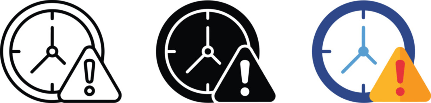 Clock face with warning triangle alert for overdue deadline management