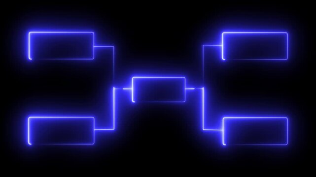 Neon blue glowing tournament bracket chart animation on black background, for sports competition, and business strategy presentations