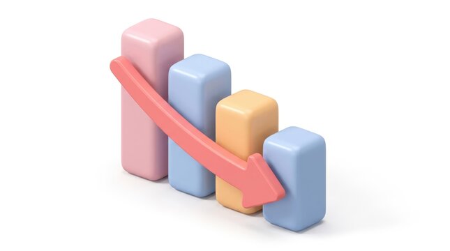 3d bar chart with downward red arrow showing business loss and