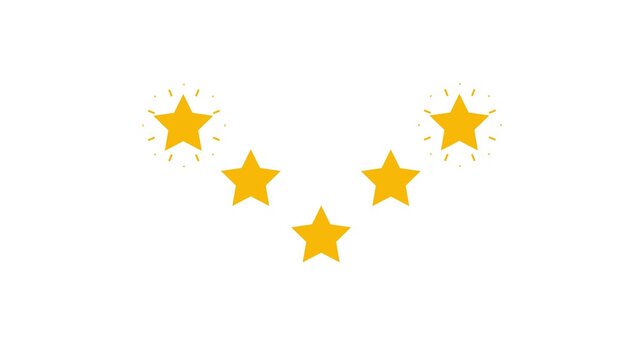 White background curved five star rating animation, clean arc shape customer review symbol, golden feedback ranking element
