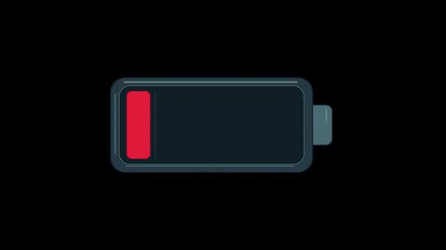 Low battery warning with blinking red lightning bolt on transparent background