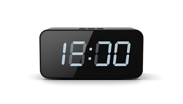 Modern compact digital desk clock displaying 18:00 in a sleek black