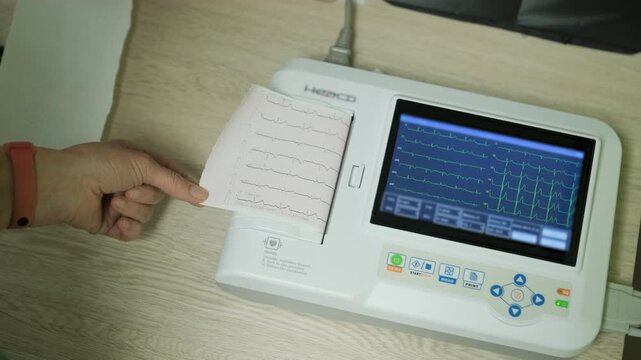 Electrocardiogram Machine Printing Heart Rhythm Graph During Cardio Examination