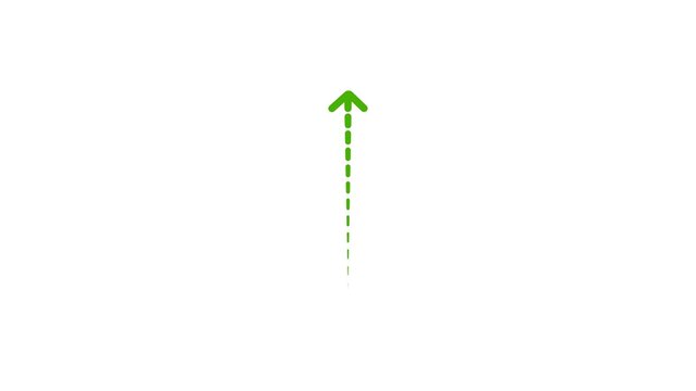 Green dashed arrow moving upward animation, growth and progress concept success