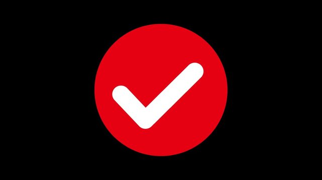 Red Check Mark Confirmation Icon Animation with Transparent Background
