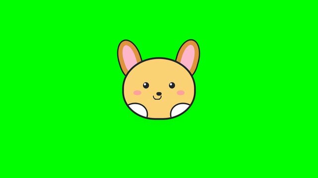 Cute cartoon animal heads blinking on a bright green screen background