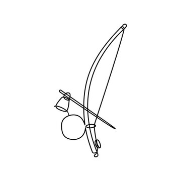 Continuous Line Drawing of a Traditional Brazilian Berimbau Musical Instrument