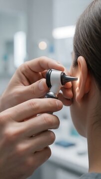 Generative AI a healthcare professional examining a patient's ear with an otoscope