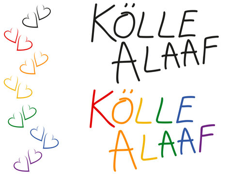 Hand-Drawn Cologne Carnival Lettering K&ouml;lle Alaaf Vector Set with Hearts, editable, isolated