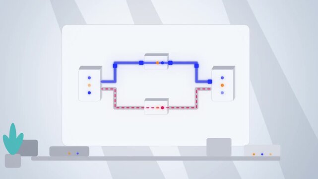 Blue network failover between two paths wide scene looping motion