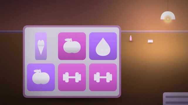Purple vision board of goal icons fitness tilted view looping motion