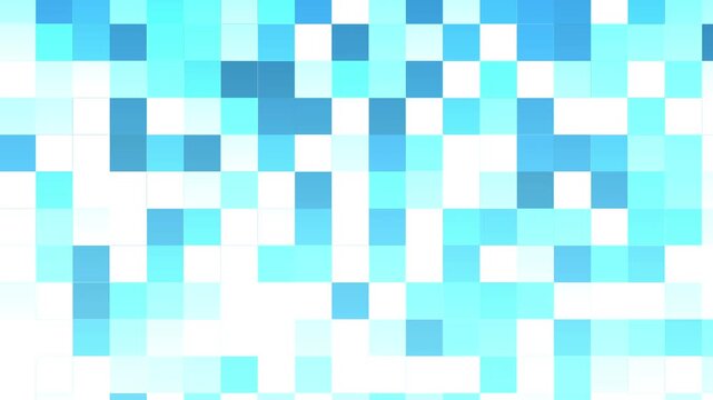 Abstract animated video background featuring a cool sky blue gradient with pixel-like square blocks that softly twinkle and flicker across the frame.