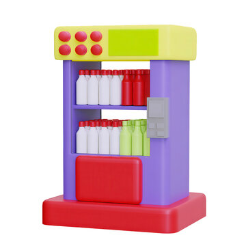 3D Render of Vending Machine with Bottled Beverages