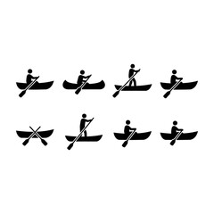 Black Silhouettes of People Paddling Canoes and Kayaks with Oars and Paddles Isolated © vectorynix