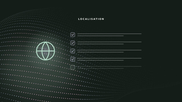 Global localisation checklist with globe icon and progress bar, business tasks