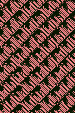 Contemporary Parang batik seamless pattern in coral pink with dot details on black background