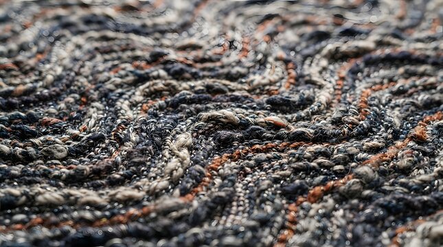 Close up of dark woven fabric texture with wavy pattern and mixed