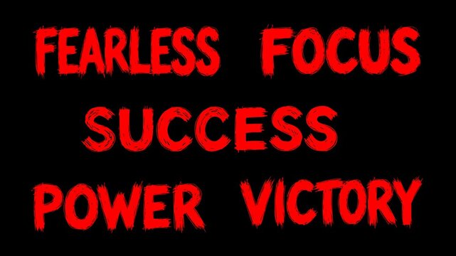 dynamic motivational typography text animation loop featuring powerful words with hand drawn line boil rough edges texture effect on transparent background alpha channel. Perfect for gym, fitness and 