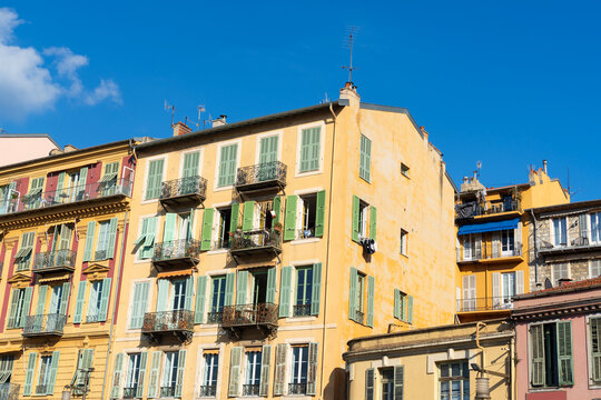 Colourful old buildings, Nice, Cote d'Azur, France