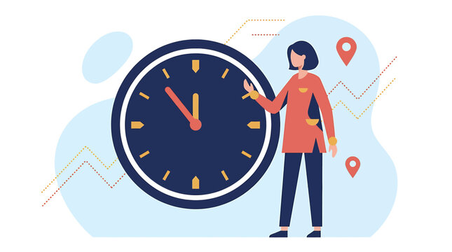 Time Management Concept with Woman Pointing at Clock Illustration