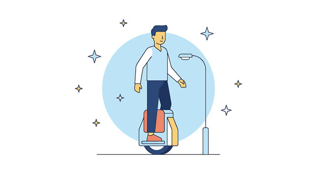Unicycle Rider Commuting in City Vector Illustration