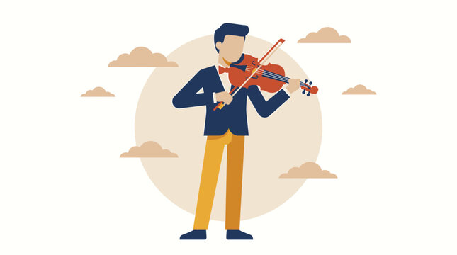Violinist Playing Music Performance in Modern Flat Vector Style