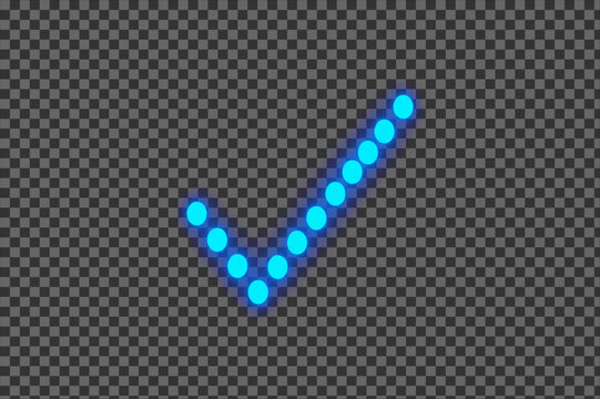 Blue neon dot matrix checkmark tick accept symbol isolated PNG