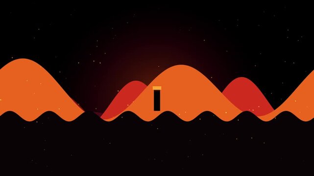 Abstract Crimson Horizon Landscape Background with Watchtower and Waves