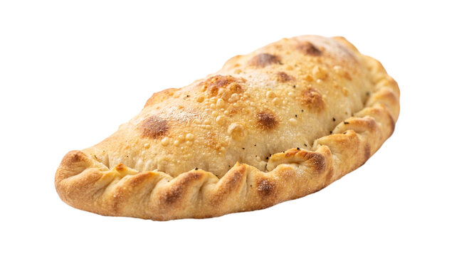 Golden brown calzone with crimped edge, isolated on transparent background