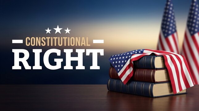 Constitutional right law books background with authentic american flag banner for united states election day legal voting justice and judicial democracy governance concept in federal court politics