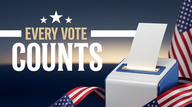 Every vote counts ballot slot background with authentic us flag banner for united states presidential election day voting machine and citizen democracy participation concept in government politics