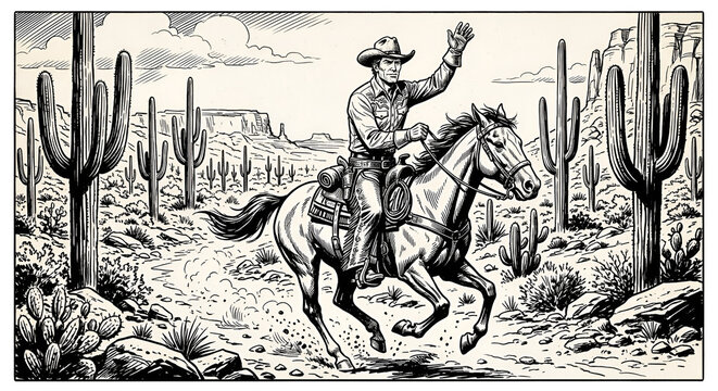 Senior Cowboy Riding Galloping Brown Horse Cutout on Black