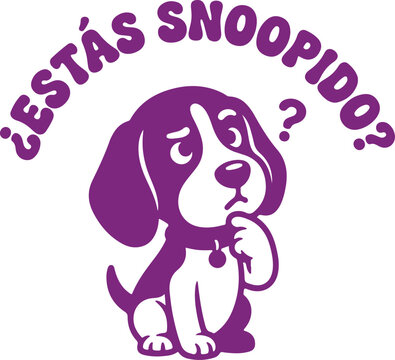 Cute cartoon dog illustration asking if someone is snooping with thoughtful expression and speech bubble