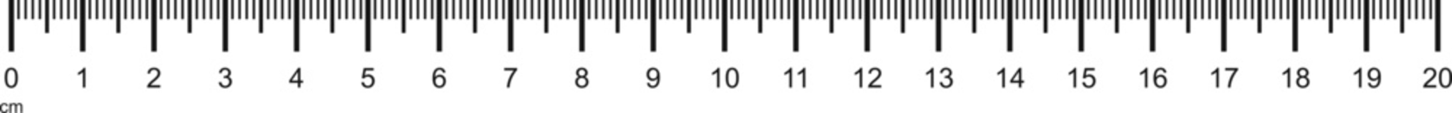 Metric ruler vector, 0-20 centimeters with millimeter divisions in black for educational worksheets