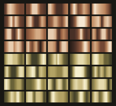 Bronze and brass gradient swatch set vector with 40 metal finishes for illustration