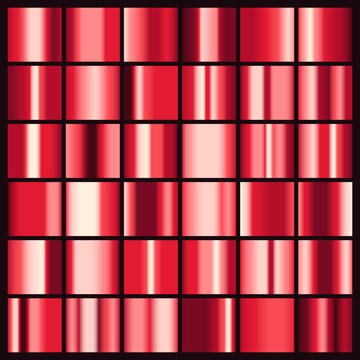 36 red lacquer gradient swatches vector set with varied reflections