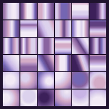 Lavender gradient vector set of 36 soft pearl light swatches, with soft pearl highlights