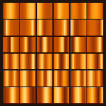 Orange lacquer gradient vector set of 36 reflective square swatches for coordinated packaging graphics