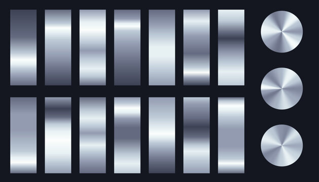 Silver metallic vector element set with 14 strips and 3 discs for original graphic compositions