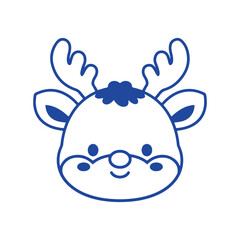 Cute blue hand-drawn Christmas reindeer head icon, isolated vector illustration © Ekpailin
