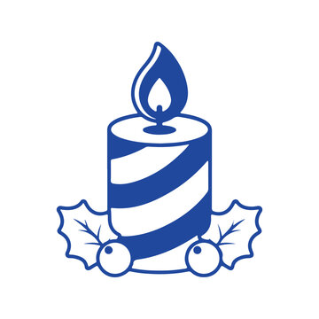 Cute blue hand-drawn Christmas candle icon, isolated vector illustration